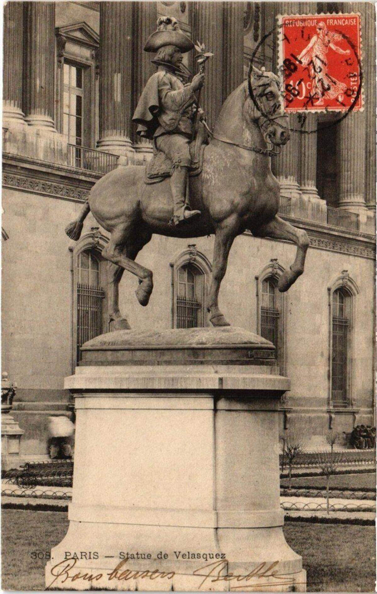 Tarjeta postal de la estatua de Emmanuel Fremiet cuando se hallaba en los jardines del Louvre.