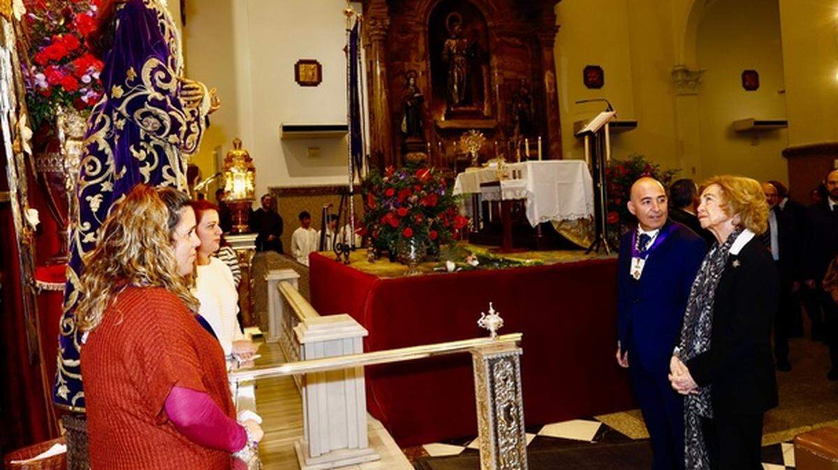 Su Majestad la Reina Doña Sofía visitando la Basílica de Nuestro Padre Jesús de Medinaceli, en Madrid, el 6 de marzo de 2026.