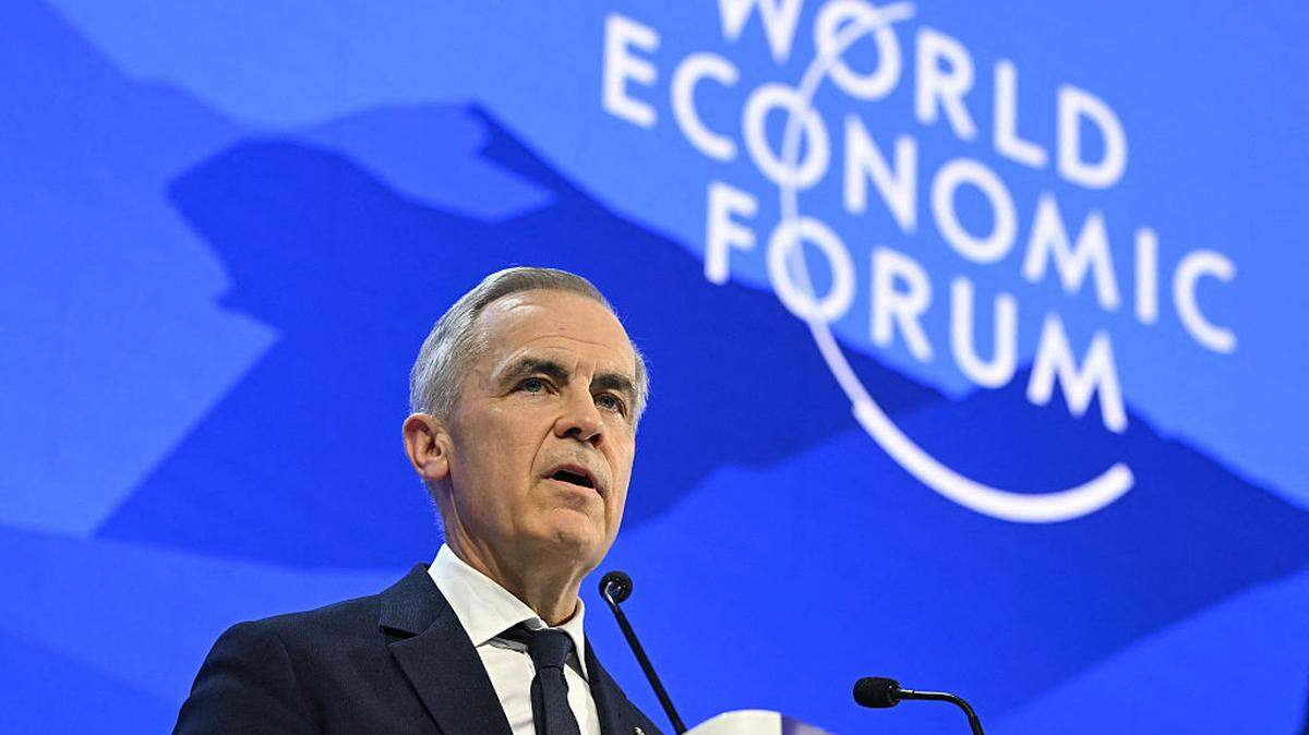 El primer ministro de Canadá, Mark Carney, pronuncia un discurso durante la reunión anual del Foro Económico Mundial (WEF) en Davos, Suiza, el martes 20 de enero de 2026.