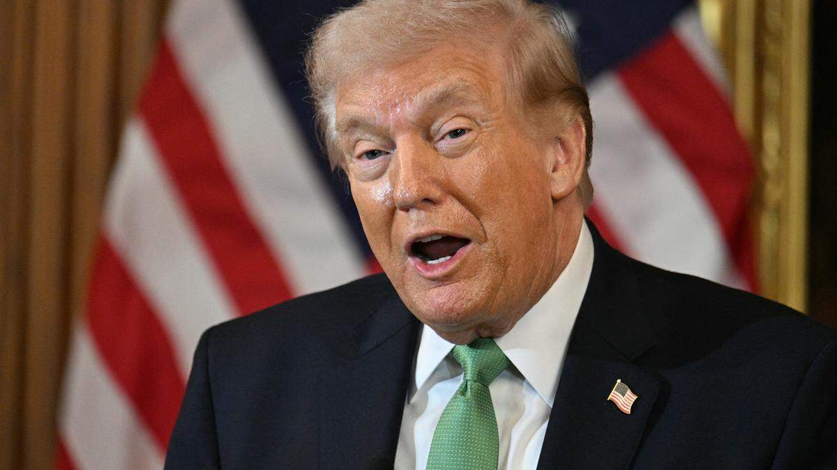 President Donald Trump speaks during a Friends of Ireland luncheon at the Capitol in Washington, DC, on March 17, 2026.

