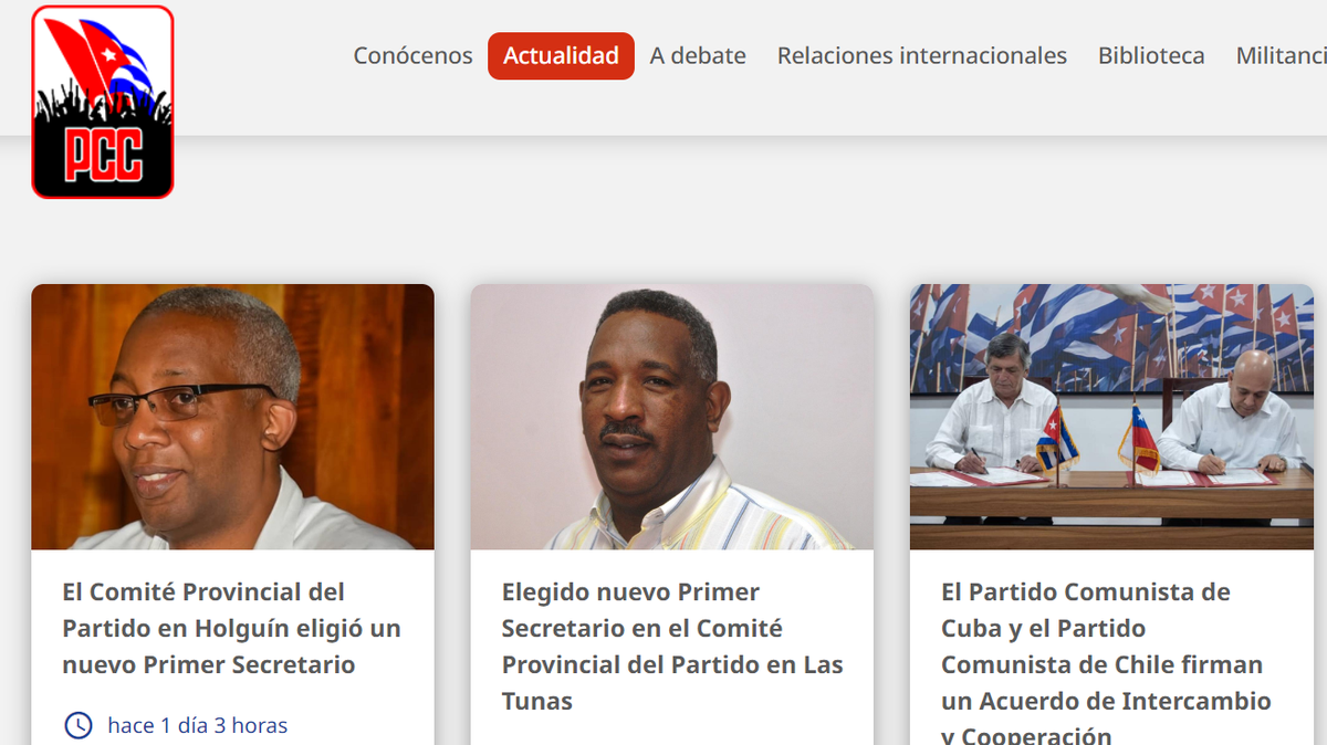 Imagen tomada de la página web del Partido Comunista de Cuba, que muestra dos noticias de destituciones de secretarios provinciales.