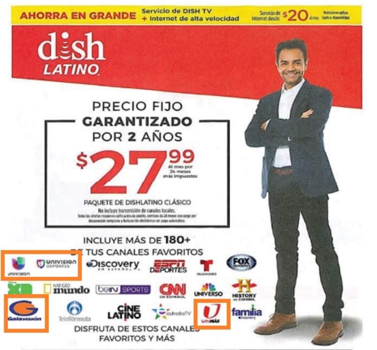 Univision acusa a Dish Network de haber ofrecido en su página web los canales Univision, Unimás y Galavisión, a pesar de que estos desaparecieron de la plataforma del operador desde hace más de tres meses.