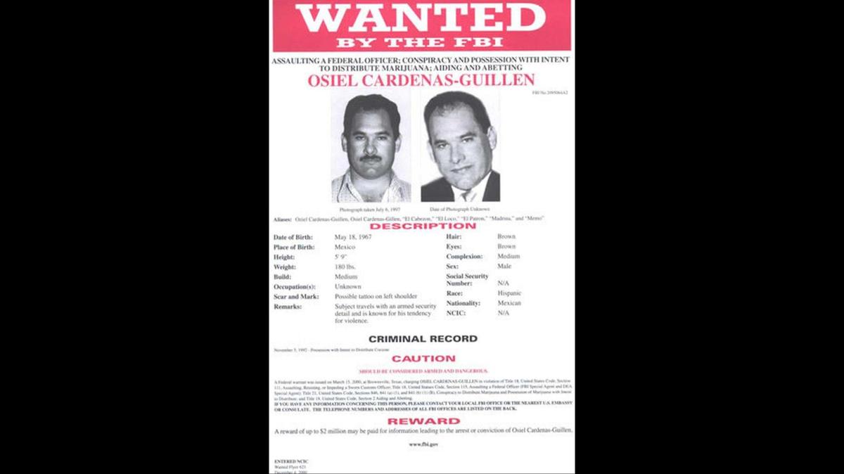 Un cartel de “se busca” del FBI para Osiel Cárdenas Guillén