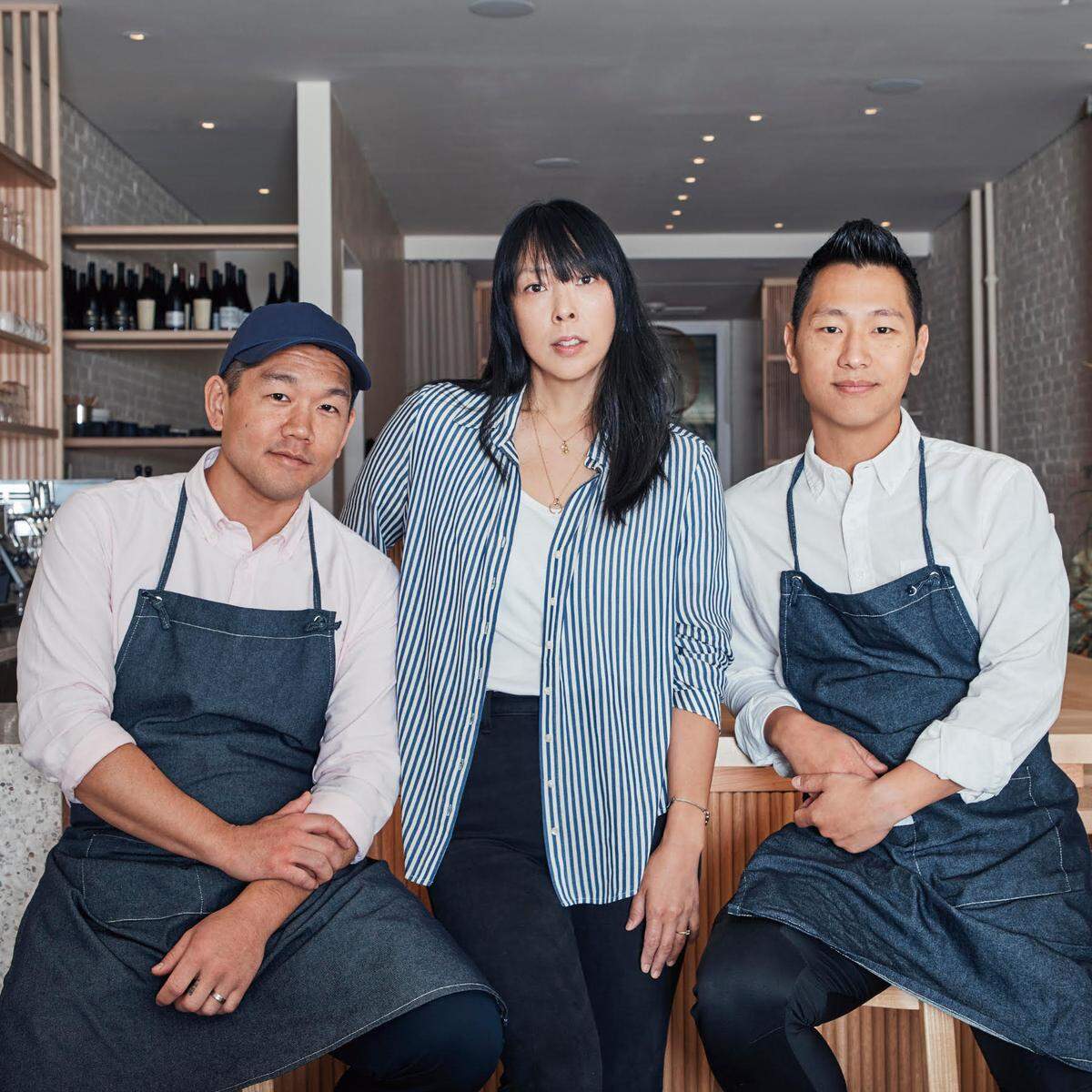 El chef y socio Taka Sakaeda, la socia gerente Lisa Limb y el chef y socio Jihan Lee de Nami Nori en el Design District.