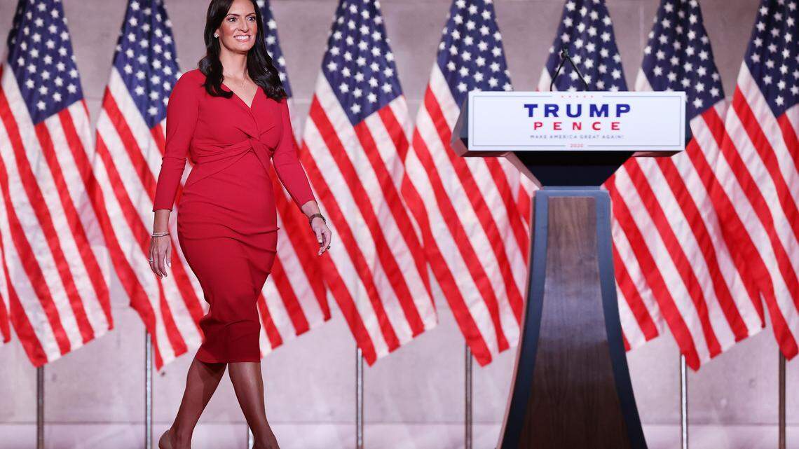 Lt. Gov. Jeanette Núñez takes to the podium in an empty Mellon Auditorium to address the Republican National Convention on Aug. 25, 2020, in Washington, D.C.