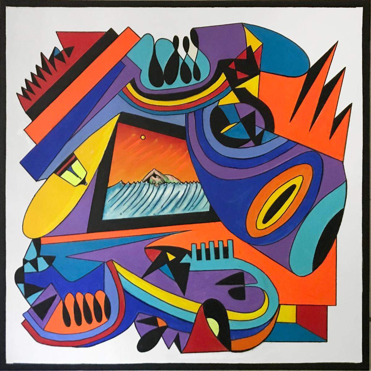 ‘Swimming to Freedom’, 2022, medio mixto sobre lienzo, 48 x 48 pulgadas.