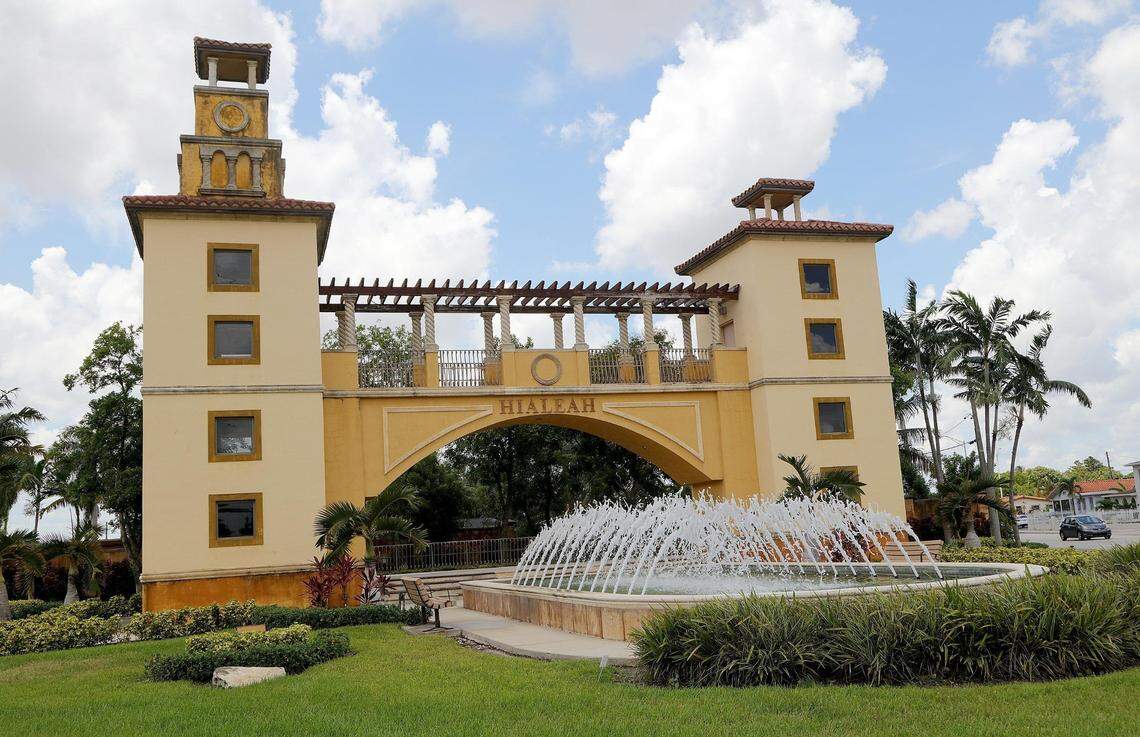 Entrance Plaza Park is the gateway into the City of Hialeah at 399 East Okeechobee Road on Saturday, May 16, 2021.