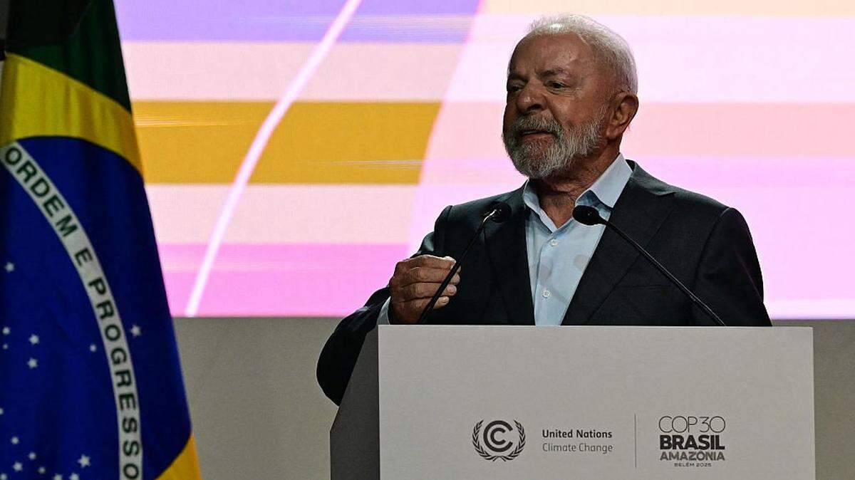 Brazil's President Luiz Inacio Lula da Silva delivers a speech during the COP30 UN Climate Change Conference opening ceremony in Belem, Para State, Brazil on November 10, 2025. The COP30 runs from November 10 to 21, and the 50,000 participants will feel the heavy, humid air of the Amazon rainforest, and face the daunting task of keeping global climate cooperation from collapsing.. (Photo by Pablo PORCIUNCULA / AFP) (Photo by PABLO PORCIUNCULA/AFP via Getty Images)