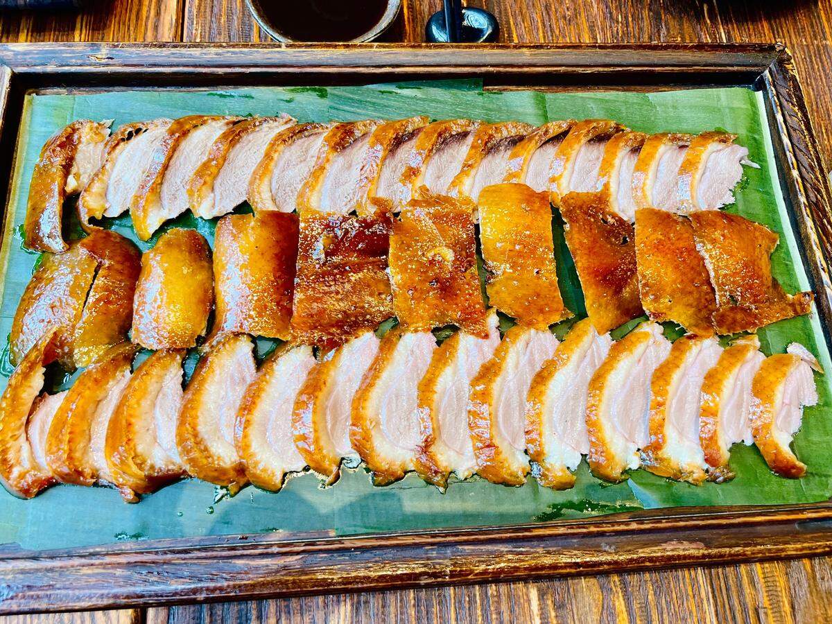 Hutong’s specialty is Pekin duck in plum sauce.