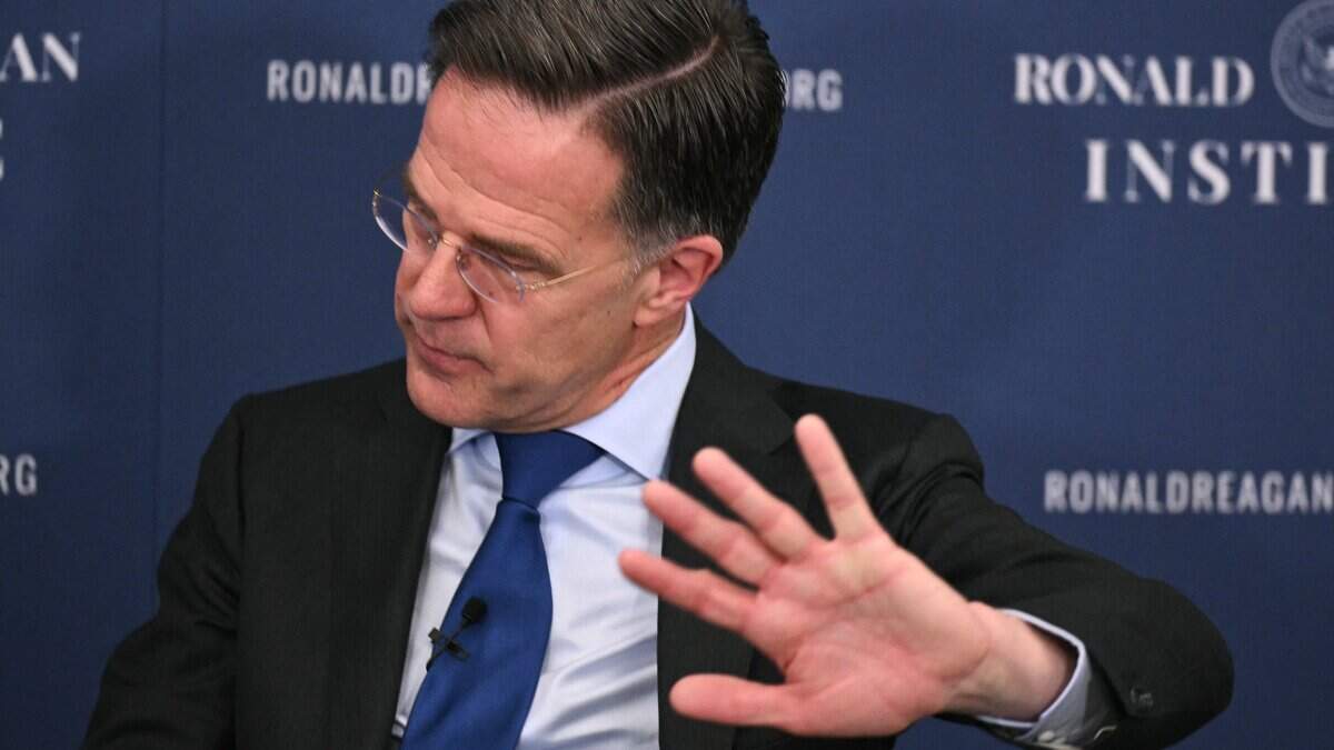 El secretario general de la OTAN, Mark Rutte, habla en la Fundación y el Instituto Presidencial Reagan en Washington, DC, el 9 de abril de 2026.
