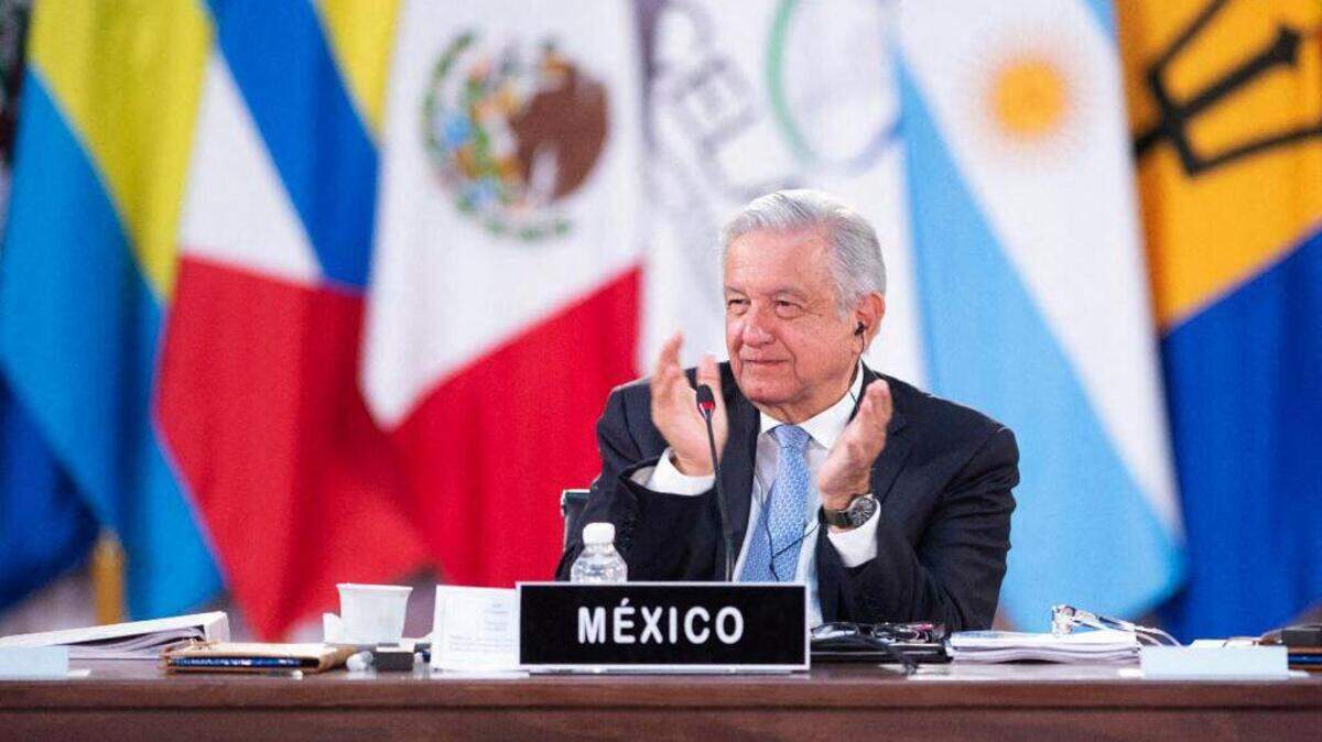 El presidente de México, Andrés Manuel López Obrador, participando en la Sexta Cumbre de la Comunidad de Estados Latinoamericanos y Caribeños (CELAC) en el Palacio Nacional de México.  AFP a través de Getty Images)