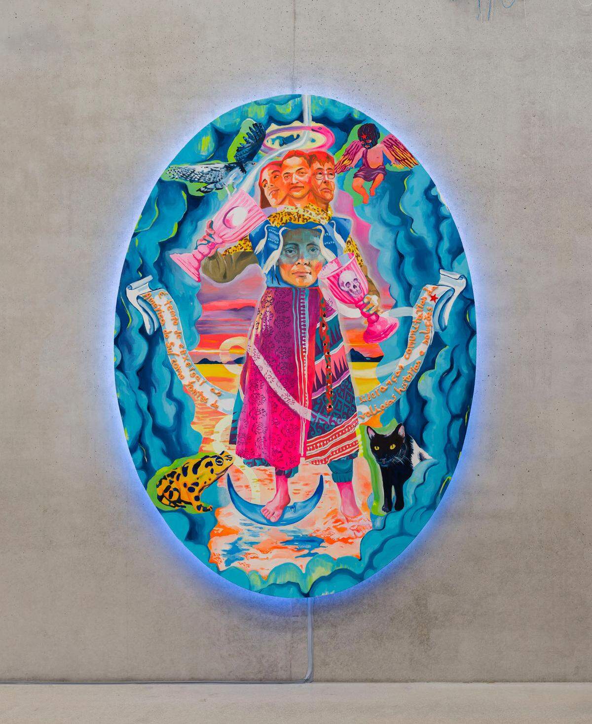‘A temperança’ (The Temperance), 2022–23, óleo y cerámica sobre lienzo, 98.50 x 70.75 pulgadas.