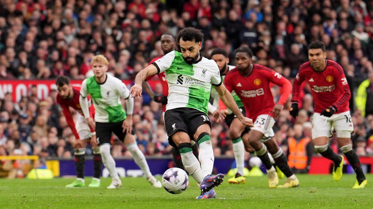 Mohamed Salah anotó un tiro de penal que rescató la igualada del Liverpool 2-2 ante Manchester United, en el partido celebrado el 7 de abril de 2024 en el estadio Old Trafford.