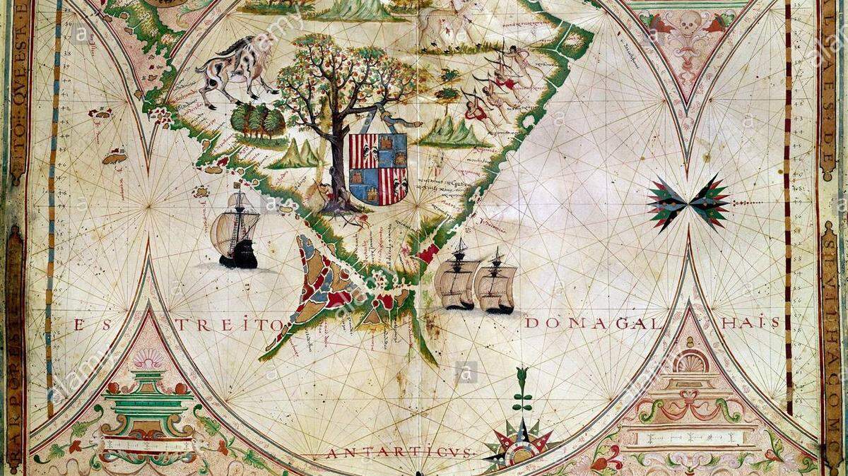 Mapa del estrecho de Magallanes, Fol. 7, cartografía, 1568, Vaz Dourado Fernao. Colección privada, Madrid, España.