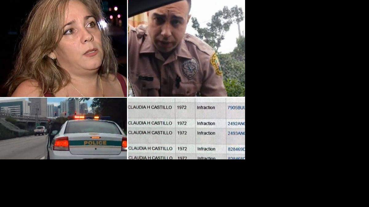 Claudia Castillo detuvo al policía de Miami-Dade, Daniel Fonticiella por conducir a exceso de velocidad. Imágenes tomadas de video/Univision