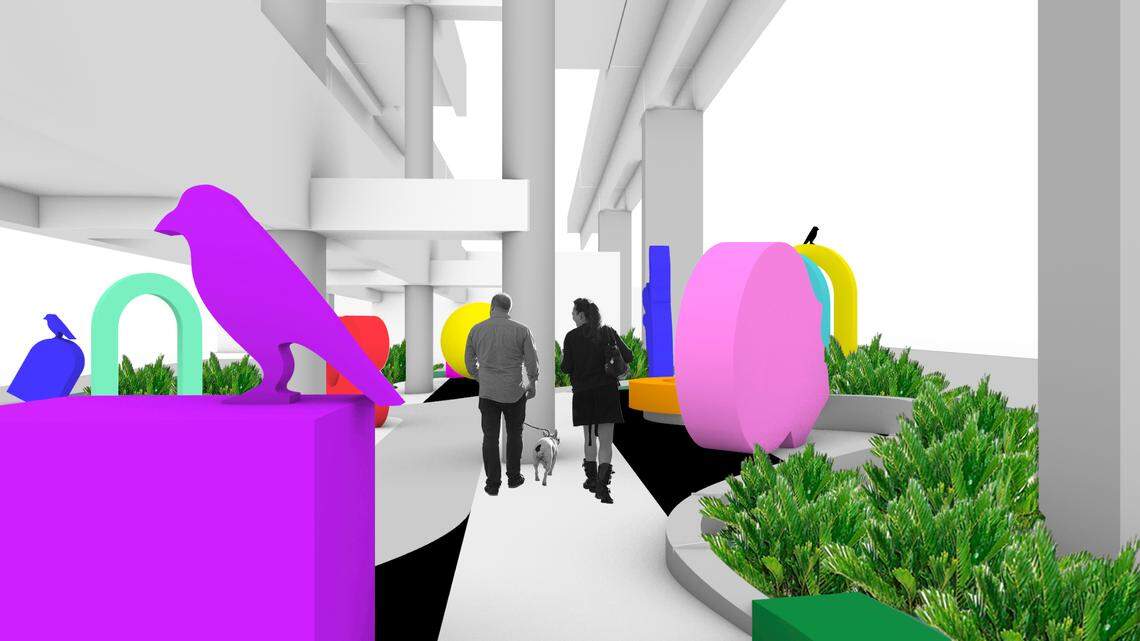 In November 2022, public art installations by artists Typoe and Laura de la Vega adorn The Underline.