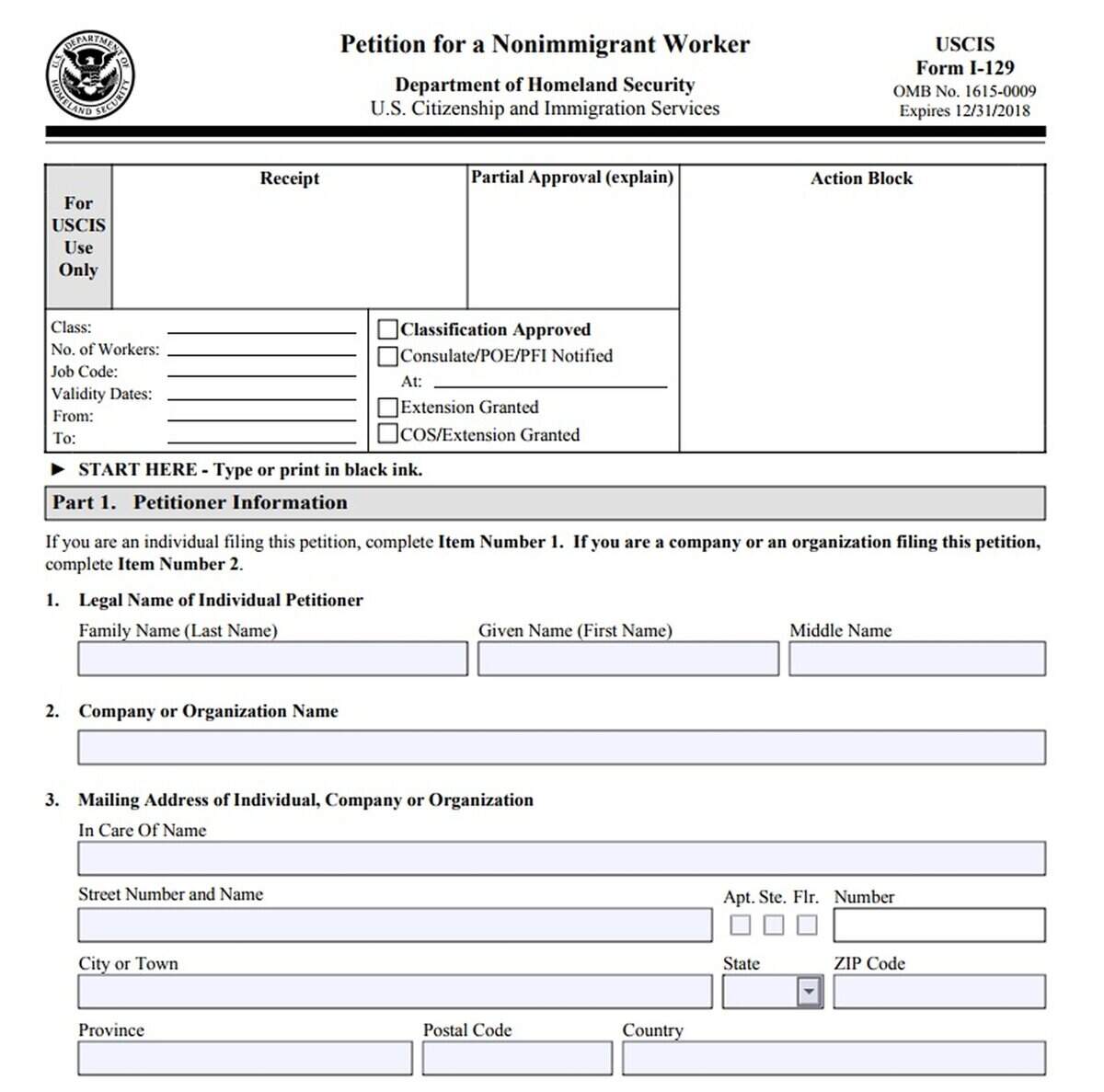 El formulario I-129, Petición de Trabajador No Inmigrante, es usado para visas de empleo temporal.