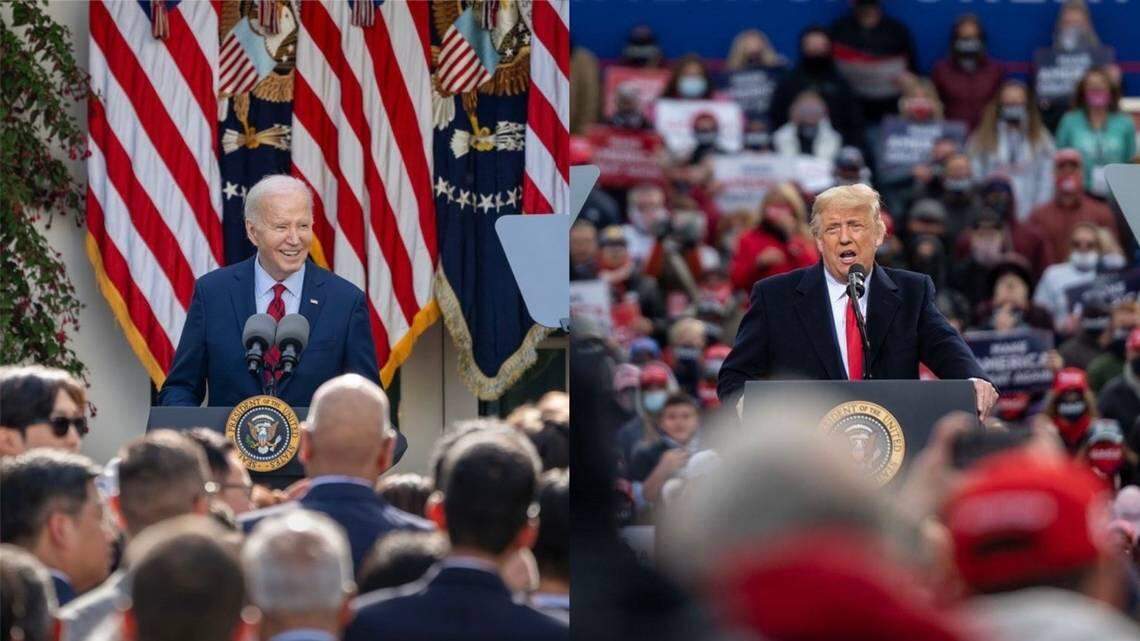 Encuestas recientes han mostrado una división generacional en el apoyo al presidente Joe Biden y al expresidente Donald Trump. Varios factores podrían ayudar a explicar este fenómeno, incluida la inflación y la guerra entre Israel y Hamas, dijeron los expertos en opinión pública. Fotos de Joe Biden, Donald Trump Facebook