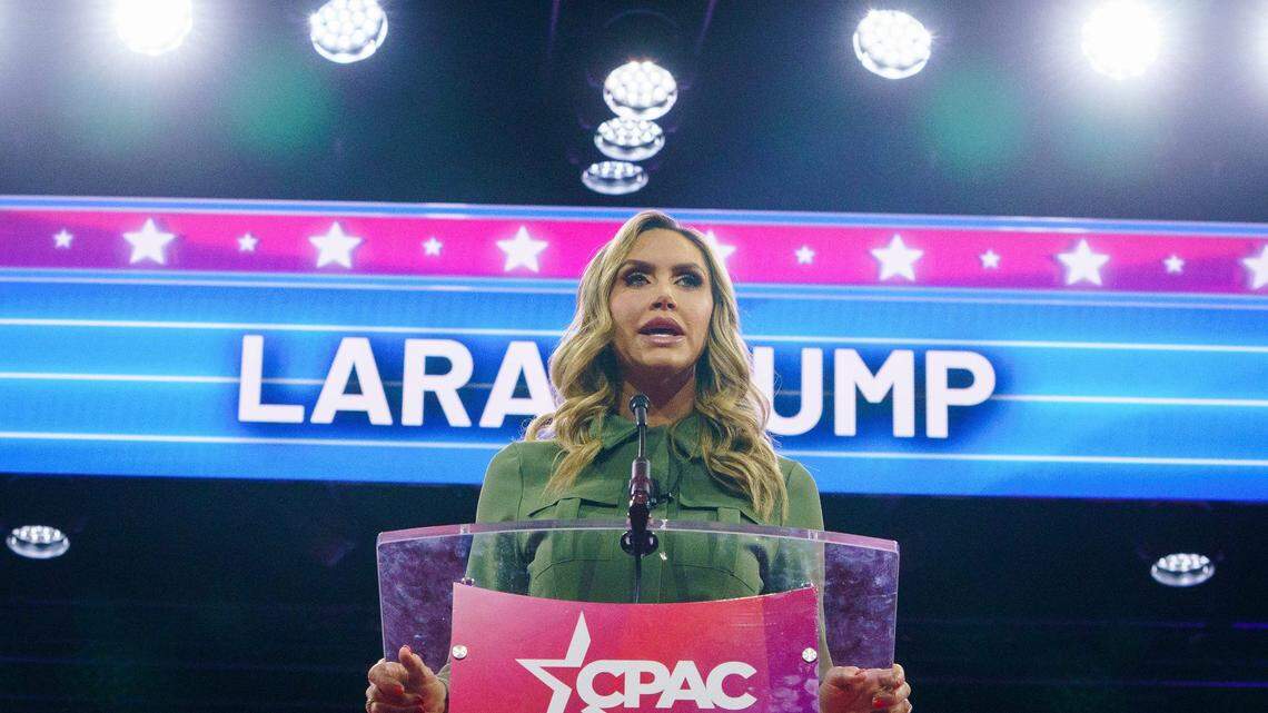 Lara Trump during CPAC 2024 on Feb. 22, 2024 in National Harbor, Maryland.