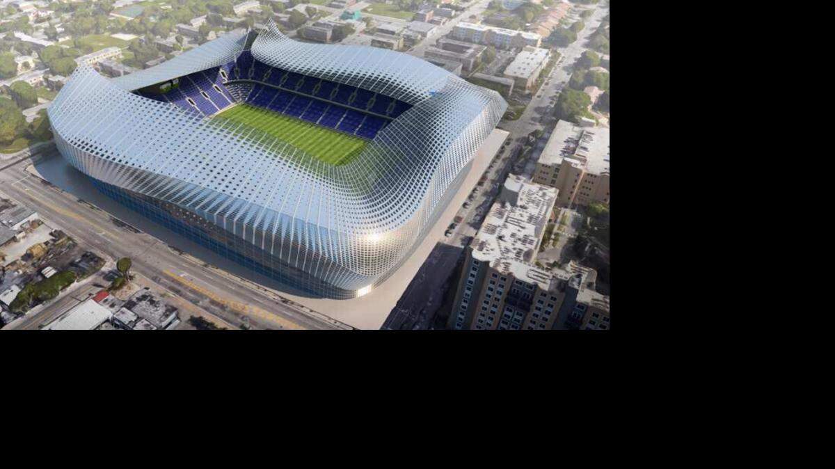 Este fue el diseño que se hizo cuando el atleta quiso construir un estadio junto a Marlins Park, y ahora podría ser modelo del nuevo sitio propuesto en Overtown. Miami Beckham United.