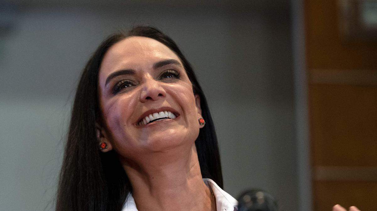 Former Miss Universe and candidate for governor of Baja California by the alliance "Va por BC", Lupita Jones, smiles during a news conference in Tijuana, Baja California state, Mexico on May 27, 2021. - An iconic bolero singer, a former Miss Universe and a soap opera star top the list of celebrities hoping to win the Mexican vote in the mid-term elections on June 6. (Photo by Guillermo Arias / AE / AFP) (Photo by GUILLERMO ARIAS/AE/AFP via Getty Images)