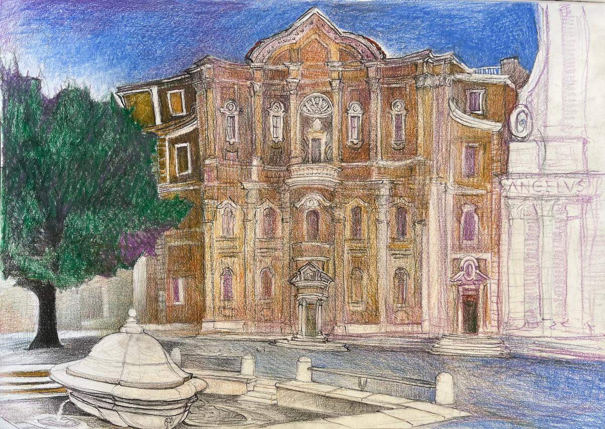 Biblioteca de Francesco Borromini, dibujo de José Grave de Peralta.
