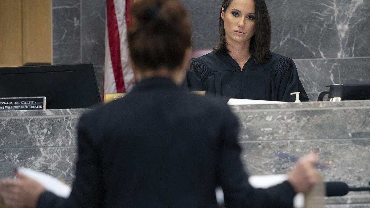 Judge Elizabeth Scherer presides over a hearing to set a date to determine when the trial in the case of the Parkland school shooter can begin at the Broward Courthouse in Fort Lauderdale, Fla., on Thursday, Dec. 19, 2019. (Photo by Michael Laughlin/Sun Sentinel/TNS/Sipa USA)