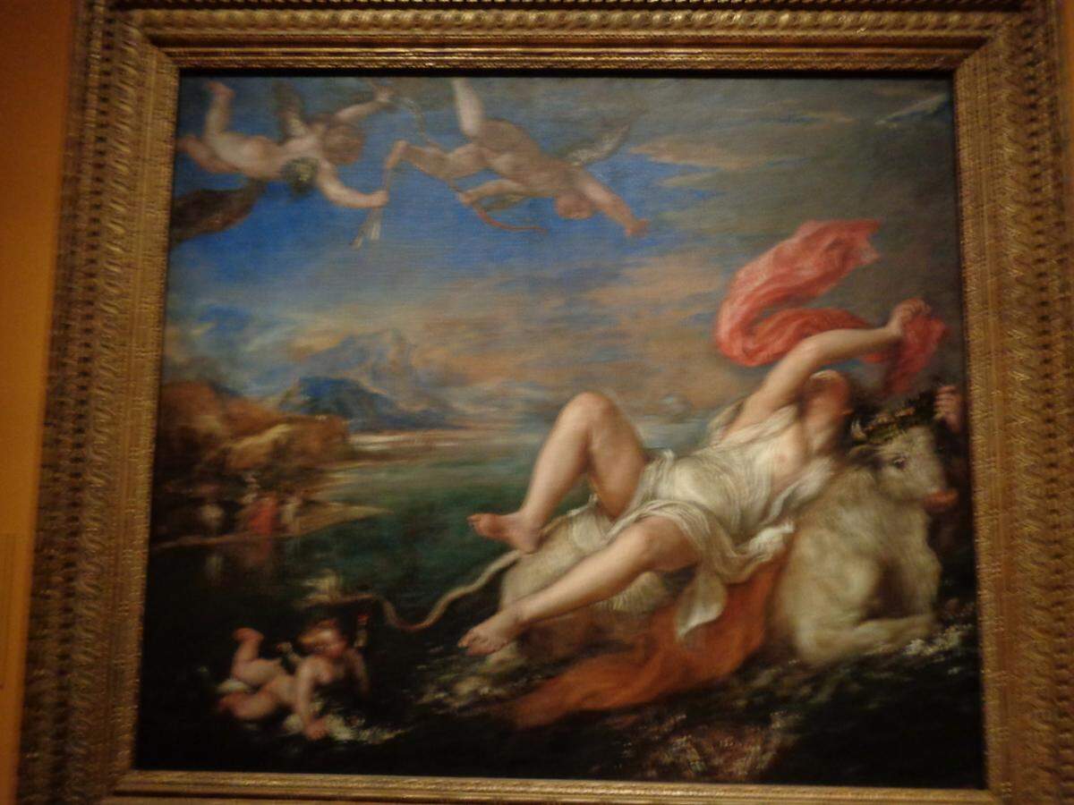 ‘El rapto de Europa’, 1628 - 1629, de Tiziano. Óleo sobre lienzo, 182,5 x 201,5 cm. Sala 015A. Museo del Prado, Madrid. Isabella Steward Gardner Museum, Boston.