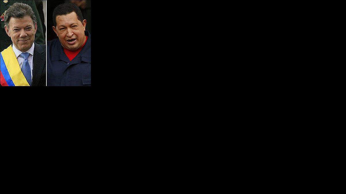 Los presidentes Juan Manuel Santos, de Colombia, y Hugo Chávez, de Venezuela.