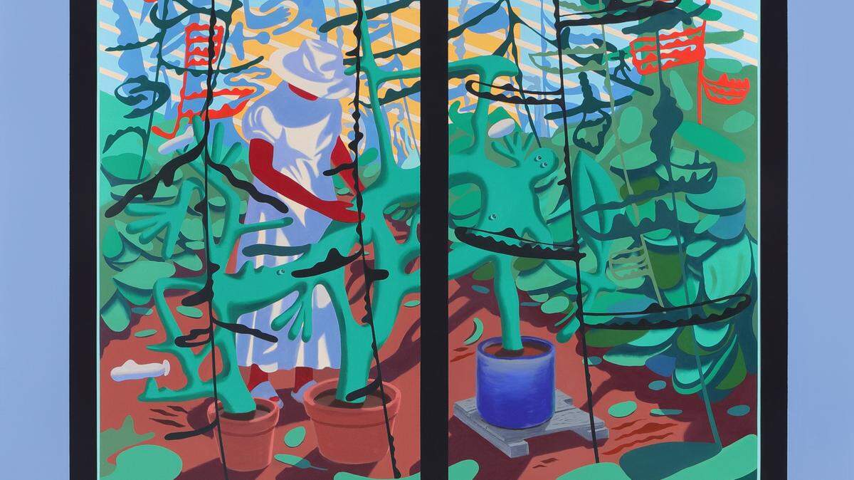 ‘Milagros at the Temple of Abundance’, 2024, óleo sobre lienzo, 108 x 108 pulgadas.