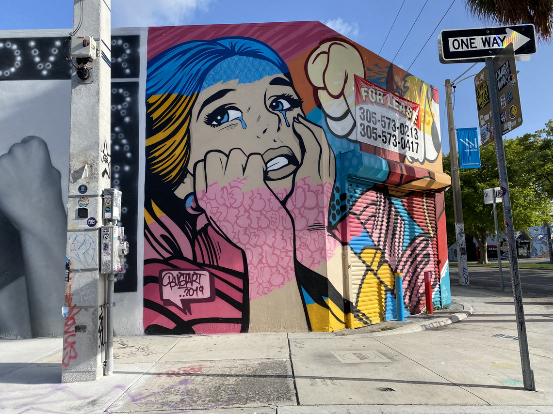 Street Mural of a colorful woman in Wynwood, Miami.