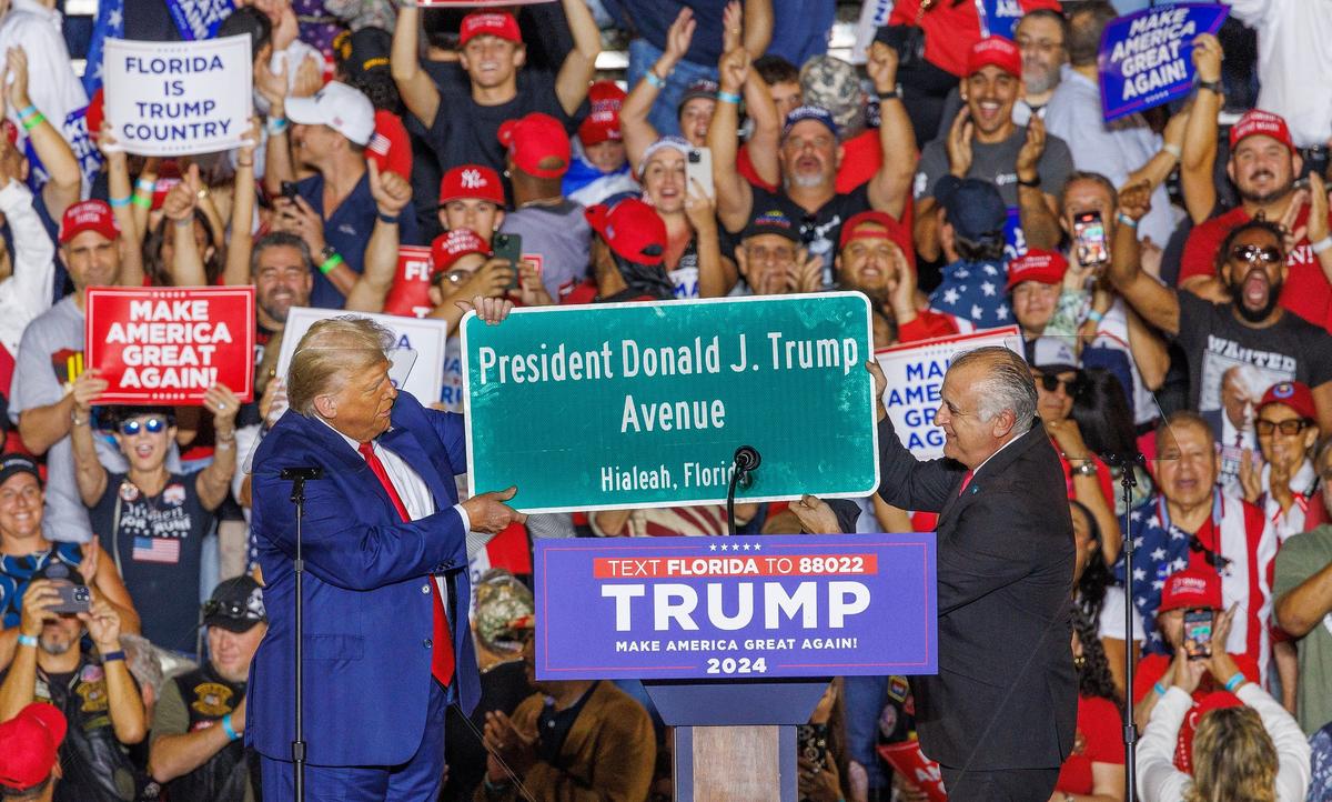 President-elect Donald Trump was running for president last year when he was presented with a mock-up of a street sign bearing his name from Hialeah Mayor Esteban Bovo. Hialeah voted to add Trump’s name to a portion of Palm Avenue, and now the city is asking Miami-Dade County to recognize the name change, too.