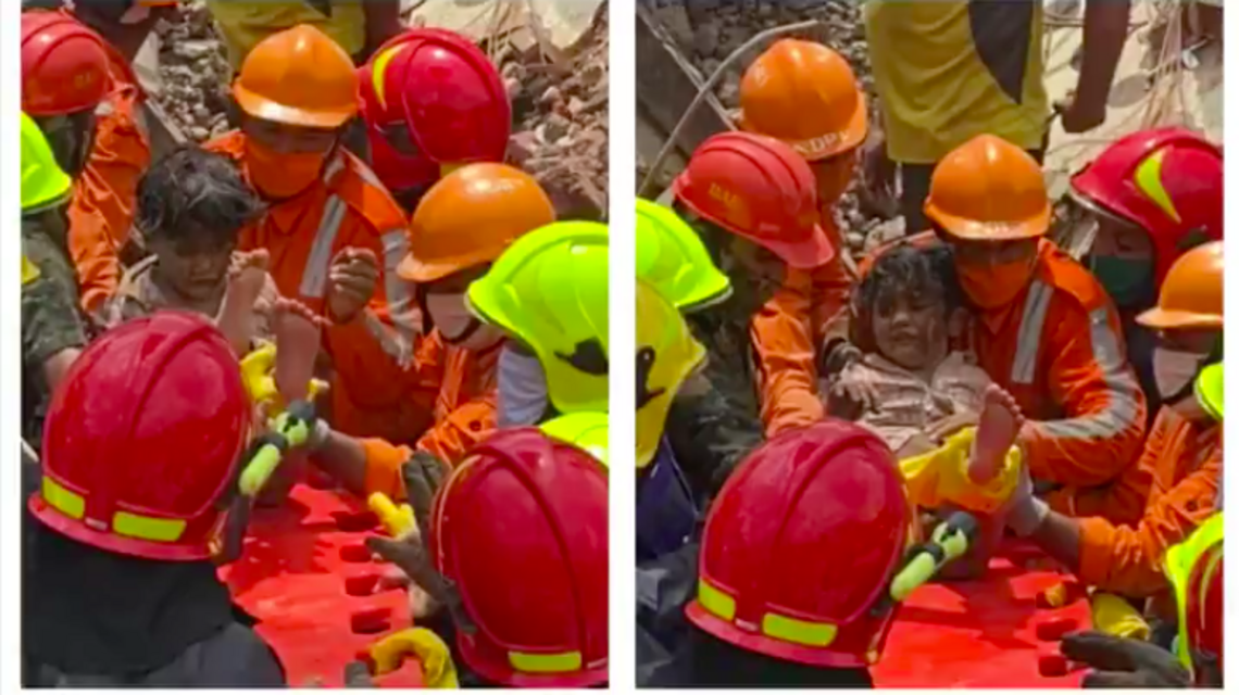 Video: rescatan a niño de cinco años entre escombros de edificio colapsado en India