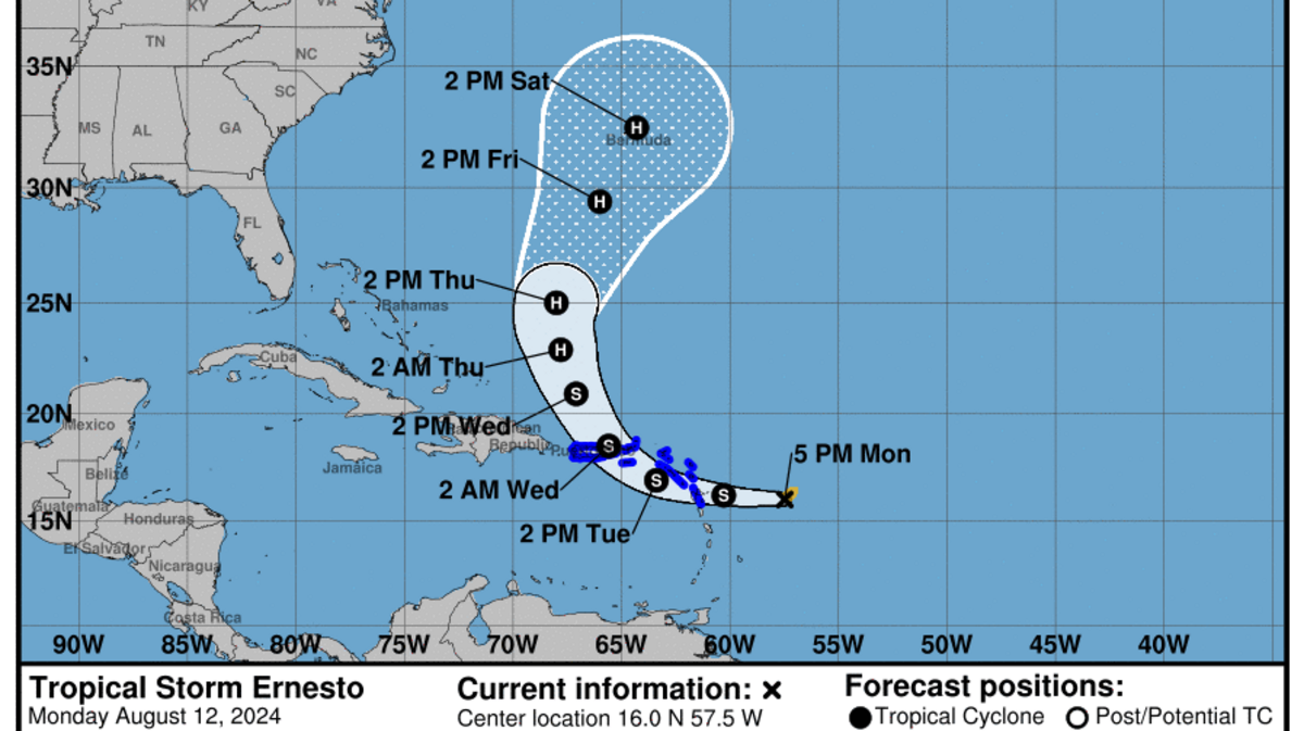 El gobierno de Puerto Rico suspendió las clases en las escuelas públicas por la tormenta tropical Ernesto que se formó este lunes 12 de agosto de 2024.