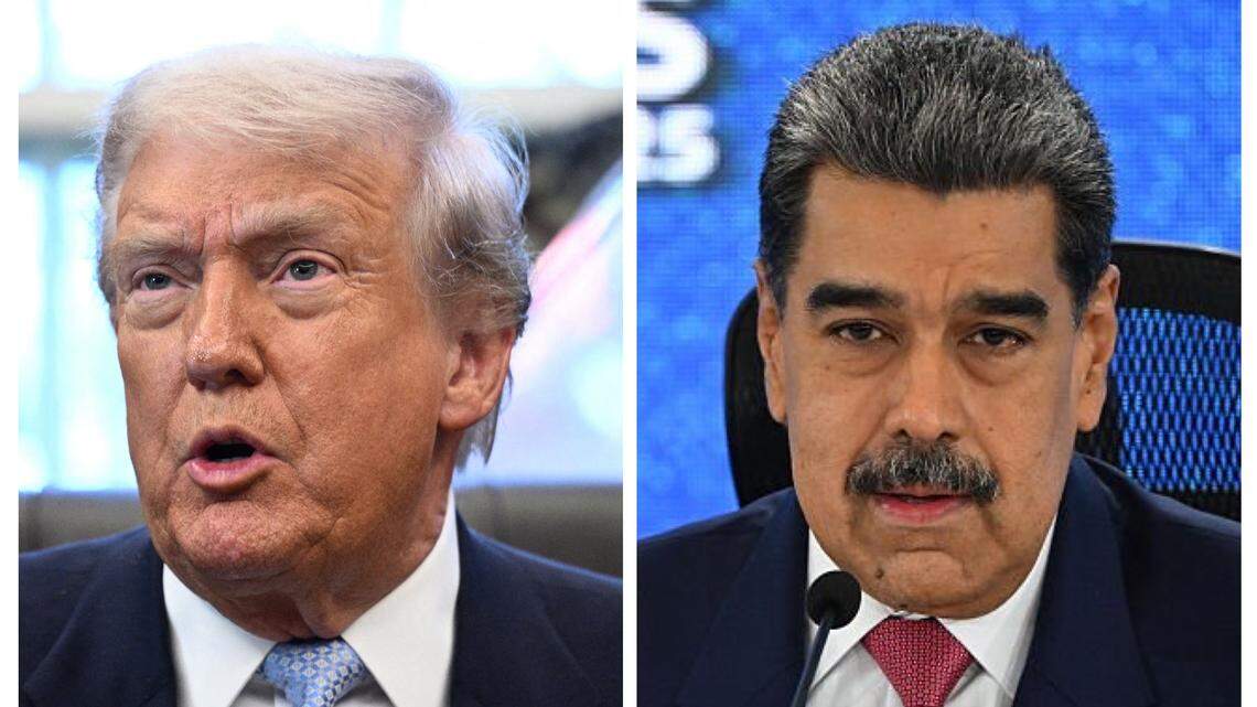 El presidente Donald Trump (izq.) dijo el jueves que los esfuerzos para parar a narcotraficantes venezolanos “por tierra” comenzarán “muy pronto”, en un aumento de tensiones con Caracas, que asegura que la campaña antidrogas estadounidense tiene como objetivo derrocar al mandatario Nicolás Maduro.