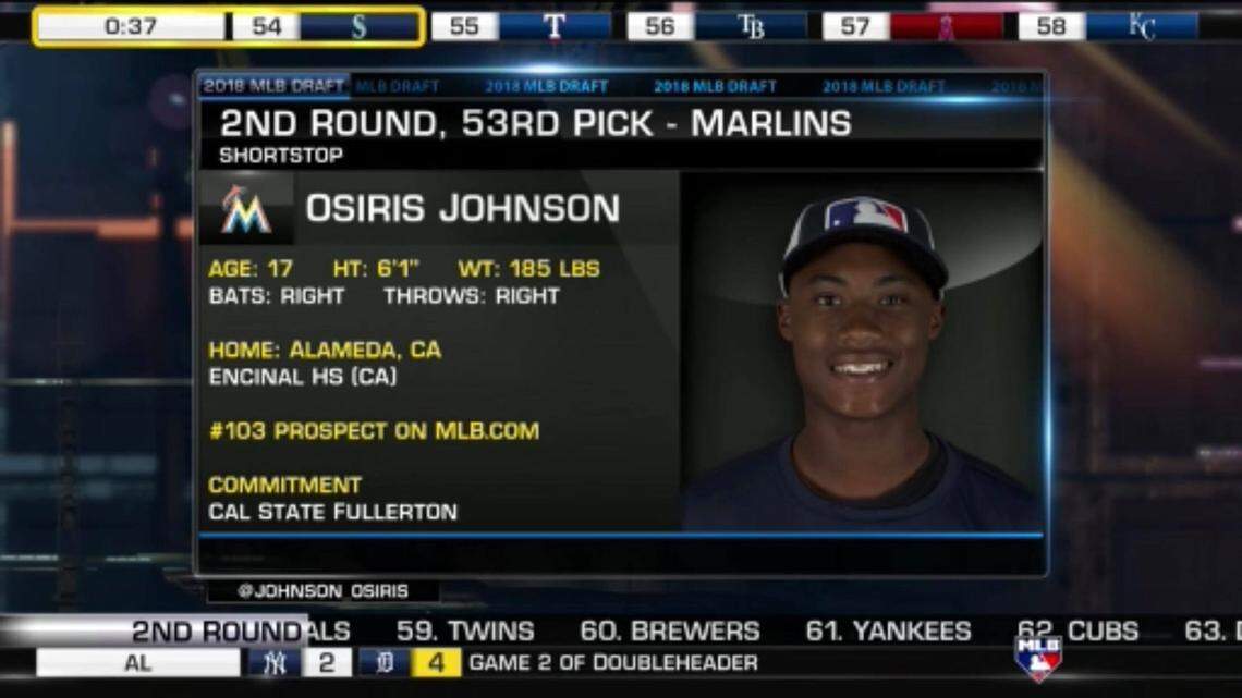OSIRIS JOHNSON fue elegido en segunda ronda por los Marlins.