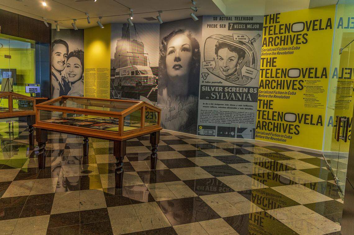 View of the posters of “The Telenovela Archives: Serialized Fiction in Cuba Before the Revolution” exhibit on display at the Cuban Heritage Collection at the Roberto C. Goizueta Pavillion on the University of Miami's Otto G. Richter Library, on Wednesday October 29, 2025.