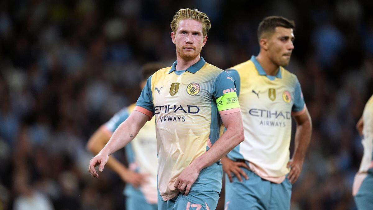 El mediocampista del Manchester City Kevin De Bruyne reacciona durante el partido de la Liga de Campeones contra el Inter de Milán, celebrado el 18 de septiembre de 2024 en Manchester.