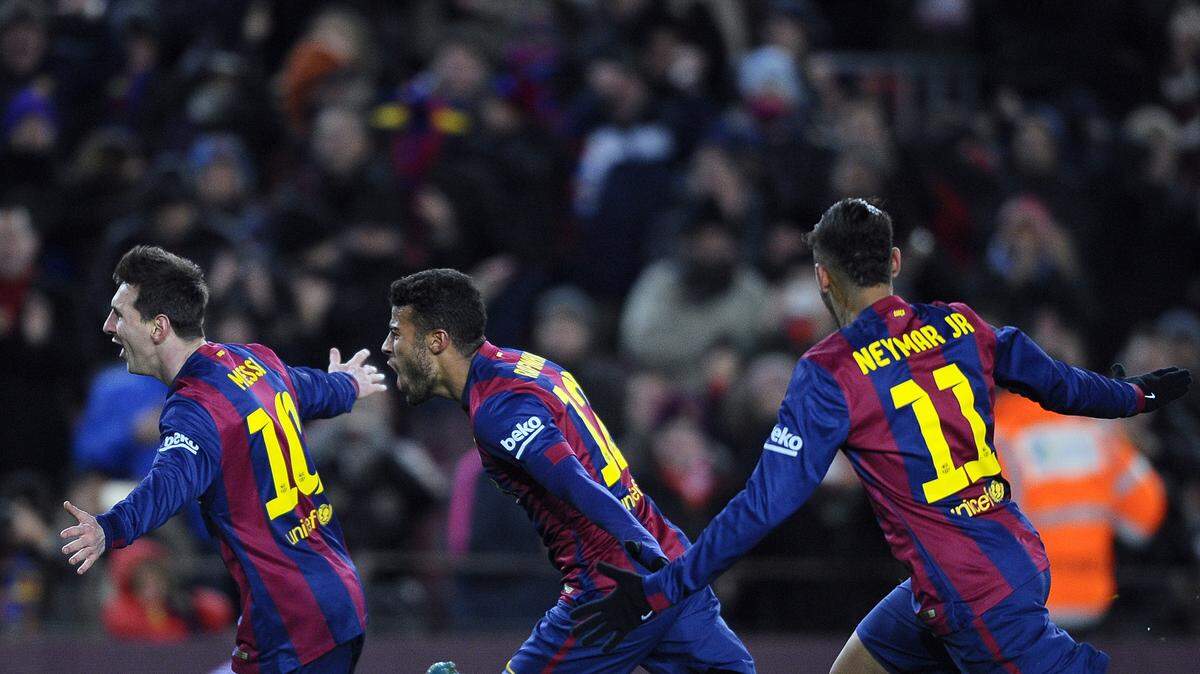 Lionel Messi, Rafinha y Neymar (de izq a der.) en un partido con Barcelona ante el Villarreal, el 1 de febrero de 2015.