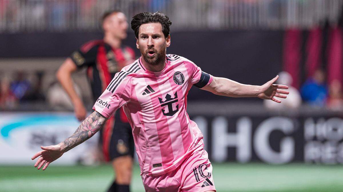 El delantero del Inter Miami Lionel Messi celebra un gol ante el Atlanta United, en el partido de la MLS efectuado el 16 de marzo de 2025 en el Mercedes-Benz Stadium en Atlanta.