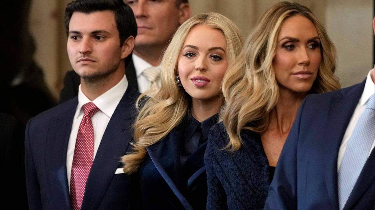 Tiffany Trump and her husband, Michael Boulos, along with Lara Trump, arrive before the 60th presidential inauguration ceremony in the Rotunda of the U.S. Capitol in Washington, Monday, Jan. 20, 2025.