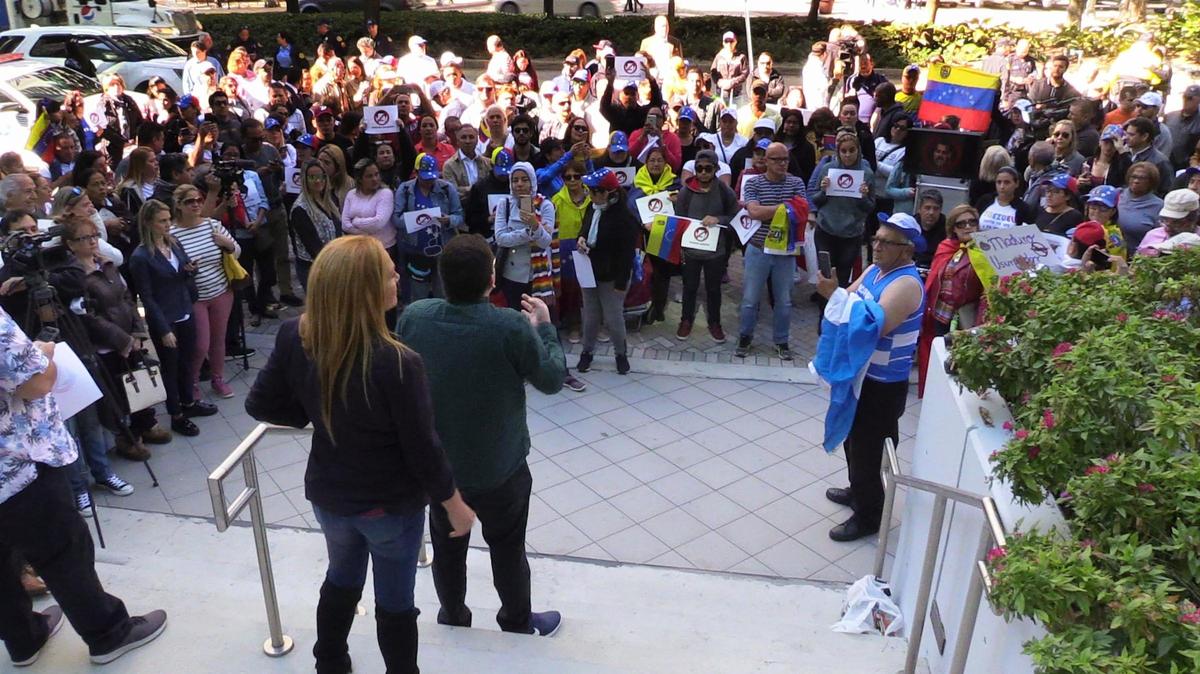 File photo of protest in front of the Venezuelan consulate in Miami.