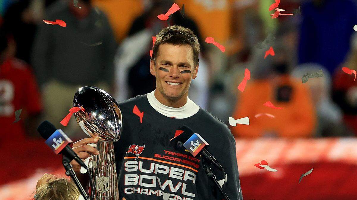 Tampa Bay Buccaneers quarterback Tom Brady holds the Vince Lombardi trophy after winning the Super Bowl against the Kansas City Chiefs, Feb 7, 2021, at Raymond James Stadium in Tampa Bay.