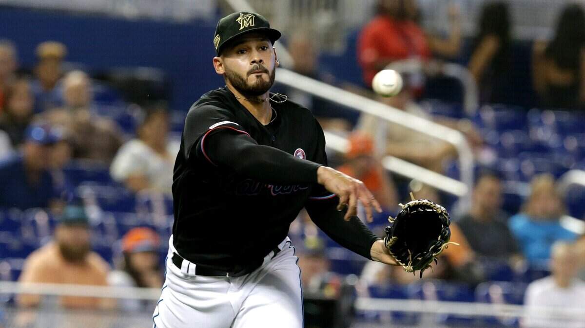 PABLO LOPEZ trabaja durante el juego contra los Mets el 18 de mayo en Miami.