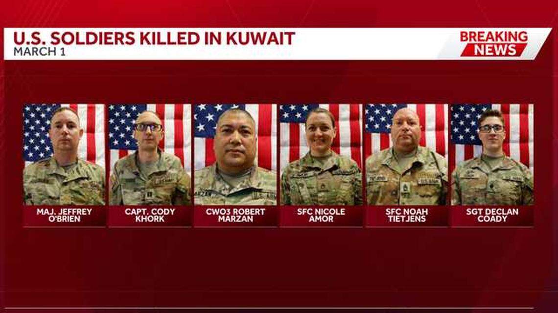 Los seis soldados, todos pertenecientes a la Reserva con base en Des Moines, Iowa, murieron cuando un dron impactó un centro de operaciones en Port Shuaiba, Kuwait, un día después del inicio de la operación militar conjunta lanzada por Estados Unidos e Israel contra Irán.