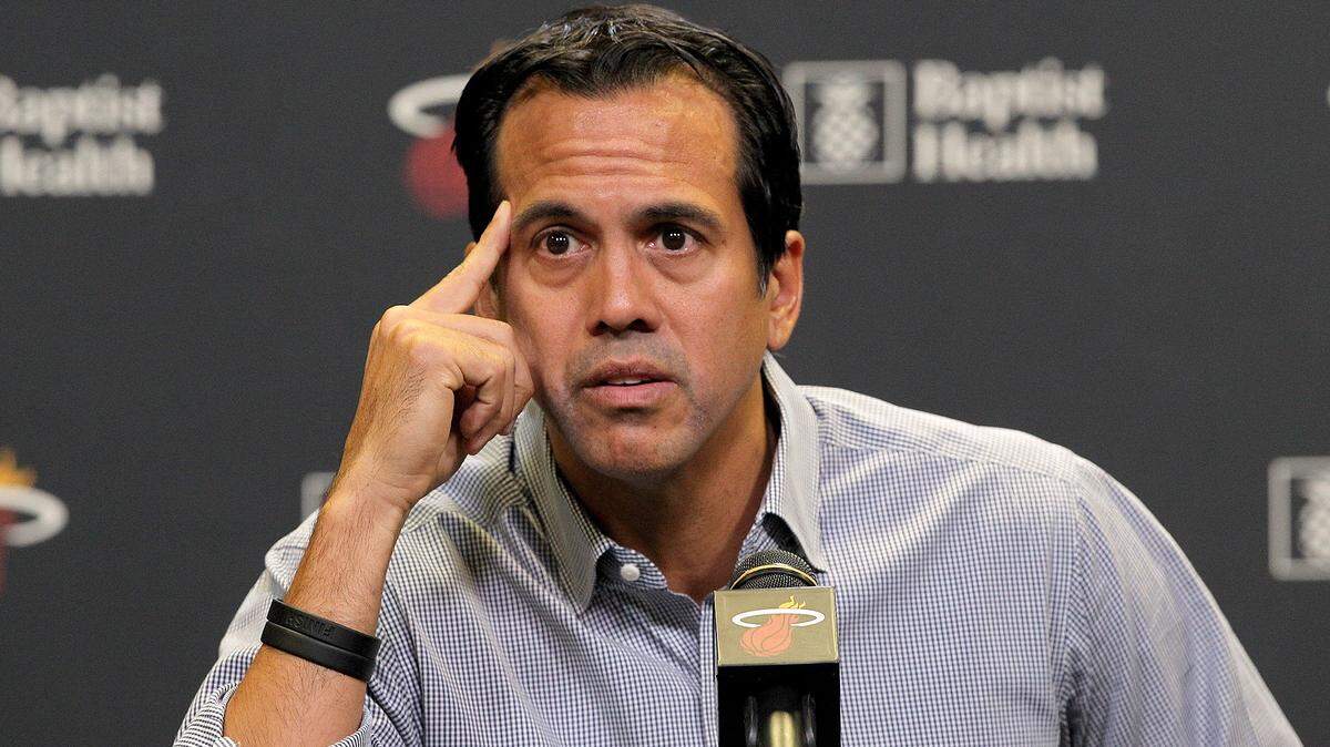 El entrenador del Heat Erik Spoelstra ofreció este vienes 12 de abril del 2019 la rueda de prensa de final de temporada American Airlines Arena en Miami.