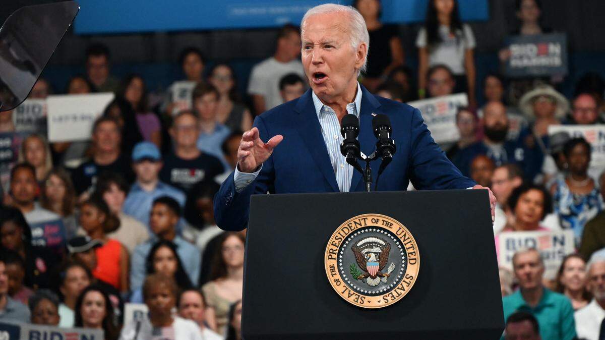 El presidente Joe Biden da un discurso durante un mitin en Raleigh, Carolina del Norte, el sábado 28 de junio de 2024.