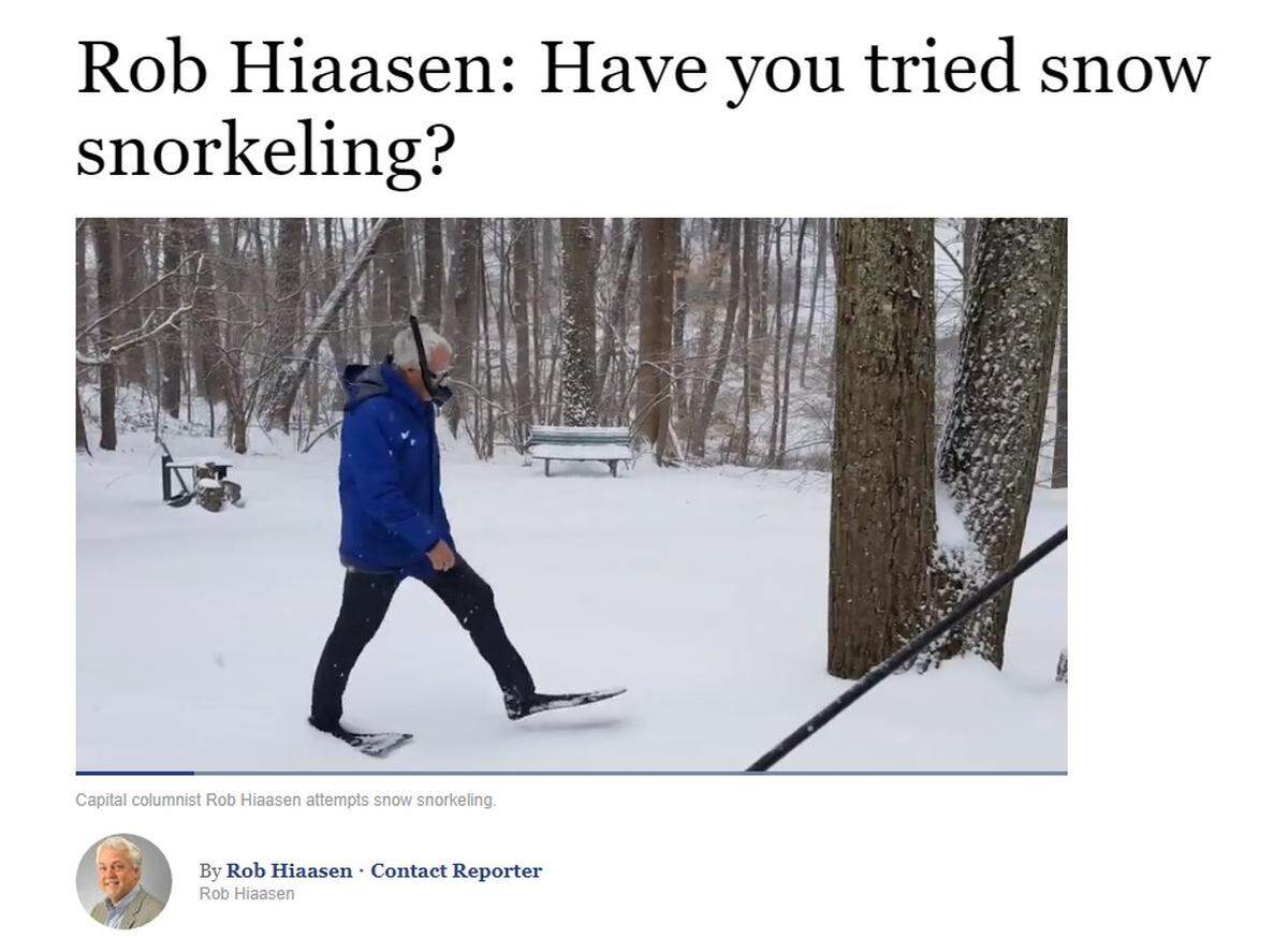 Rob Hiaasen escribió una columna para el Capitol Gazette sobre bucear en la nieve.