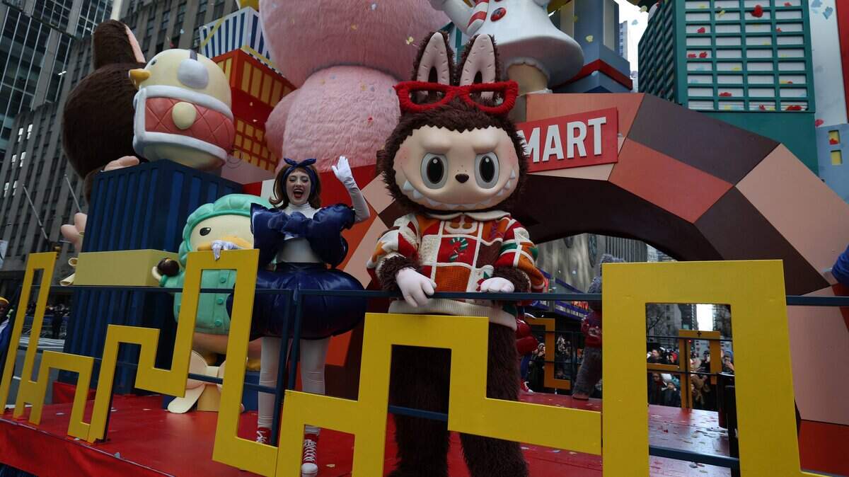 Labubu and the Friends-giving in POP CITY theme during the annual Macy's Thanksgiving Day Parade in New York City on November 27, 2025. (Photo by TIMOTHY A.CLARY / AFP via Getty Images)