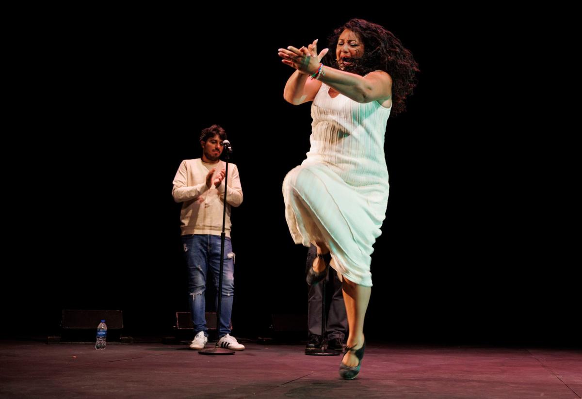 Macarena de Jerez sings and dances during Siempre Flamenco practice for the upcoming performance on Thursday, Aug. 22, 2024, at the Adrienne Arsht Center in Miami.